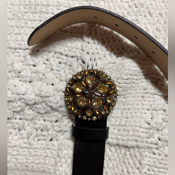 Casual Corner Annex Accessories - Casual Corner Annex Black Belt with Yellow Red Rhinestone Buckle
